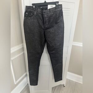 INC Black Metallic Skinny Jeans | Women’s Size 8 | Mid Rise Edgy Night Out Denim
